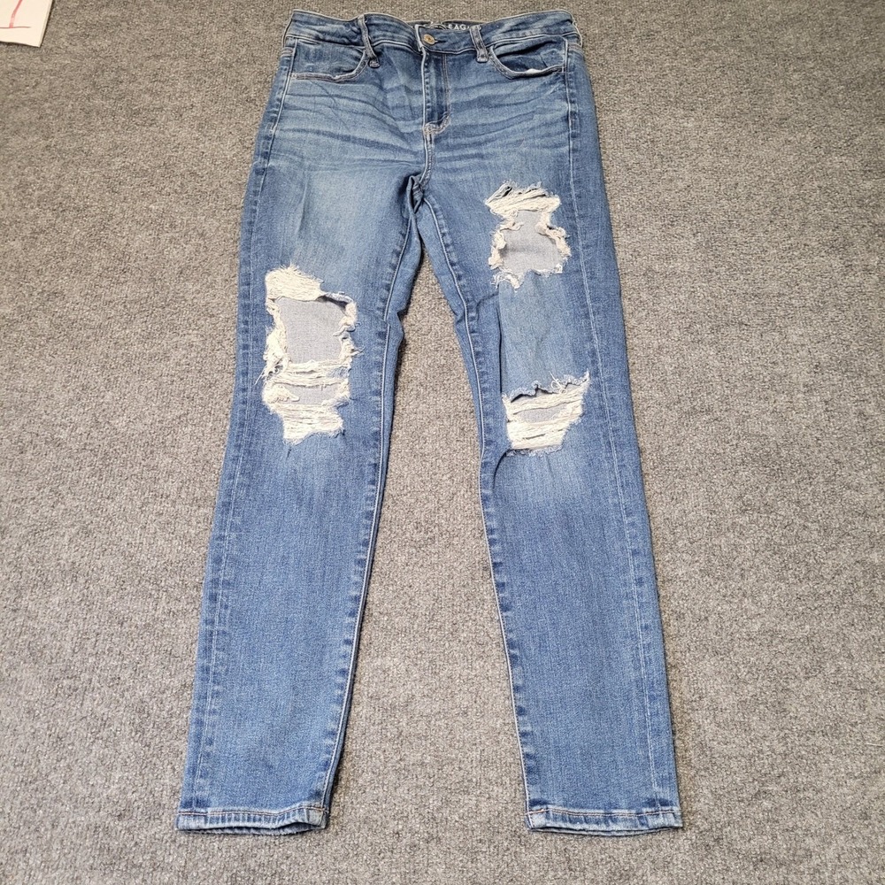 American Eagle Jeans Womens Size 10 Blue Distressed High Rise Slim Stretch Denim